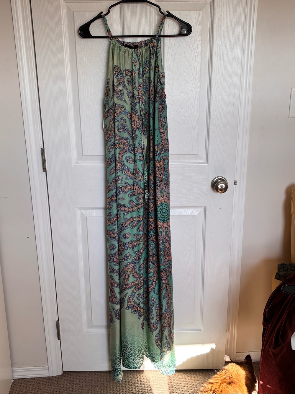 Boho Paisley Maxi Dress in Mint and Coral